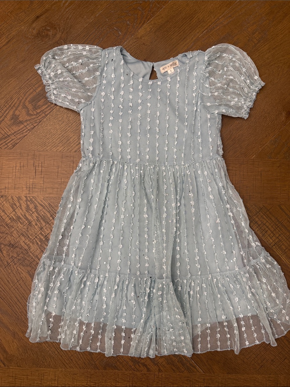 Girls' Light Blue Puff Sleeve Party Dress